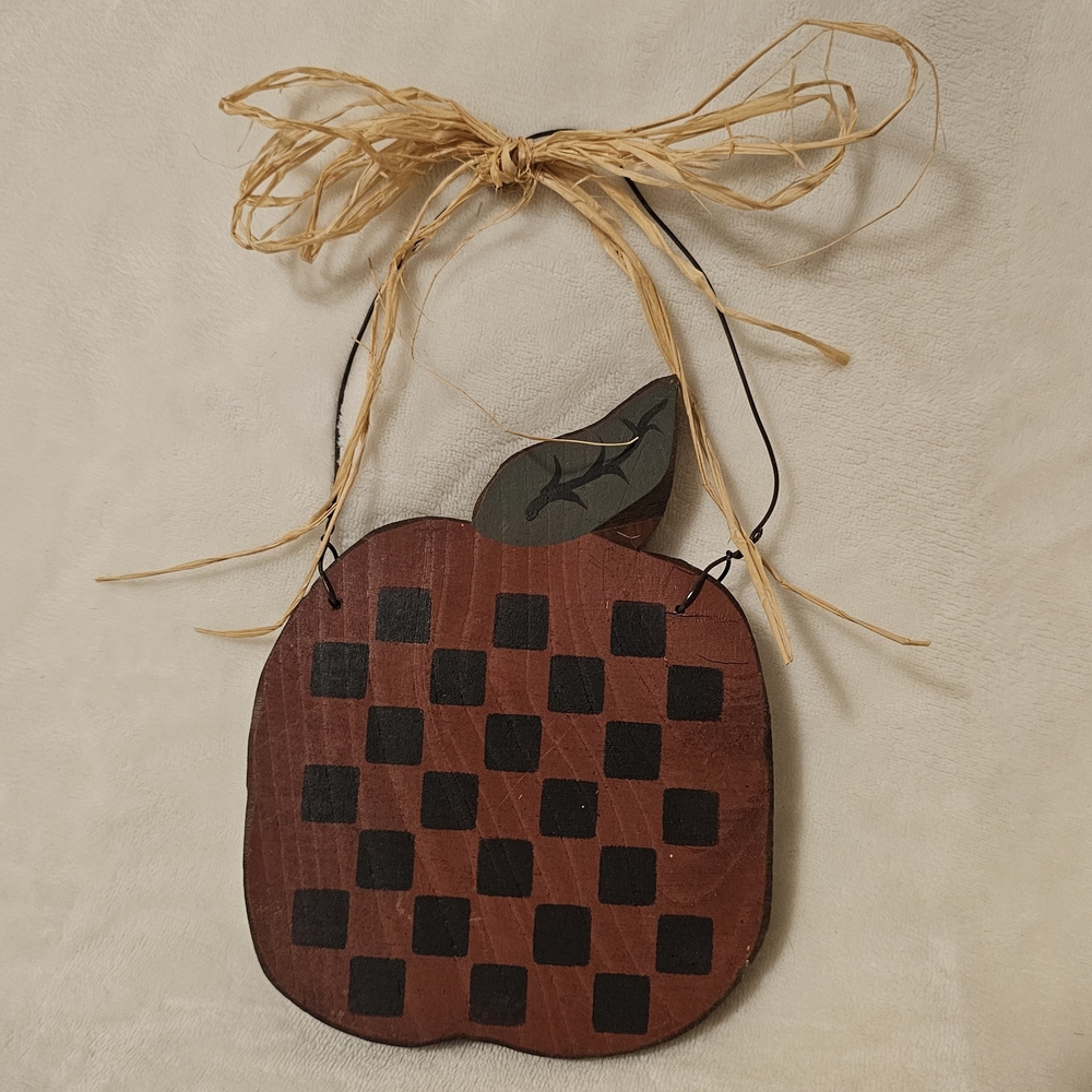 Wooden Apple Wall Hanging - Red & Black Check